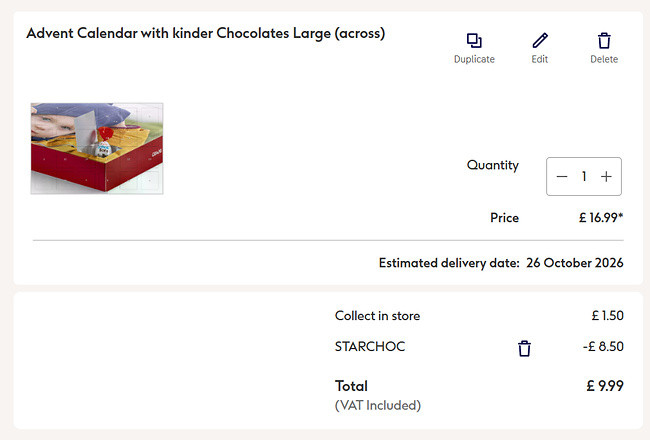 Personalised Kinder Chocolate Advent Calendar £8.50 With Code @ Boots Photo