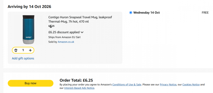 Contigo Huron Snapseal Travel Mug 470ml £6.25 @ Amazon