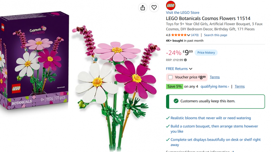 LEGO Botanicals Cosmos Flowers 11514 £8.89 With Voucher @ Amazon