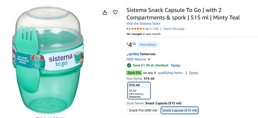 Sistema Snack To Go Pot £3 @ Amazon