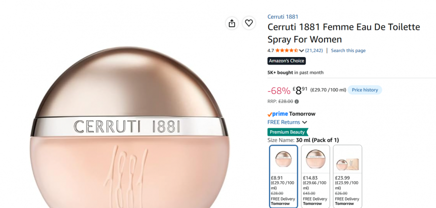 Cerruti 1881 Femme Eau De Toilette 30ml £8.91 @ Amazon