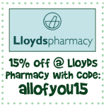 Get 15% off @ Lloyds Pharmacy with coupon code allofyou15